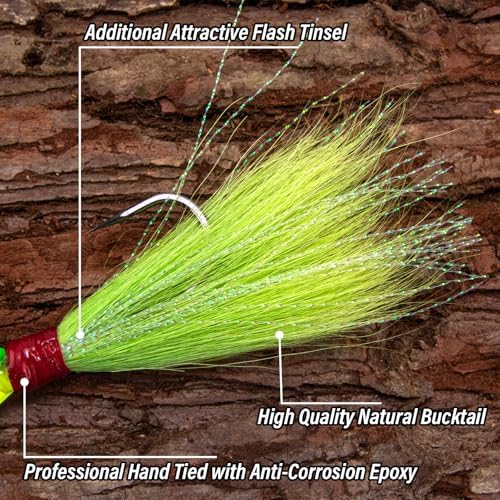 Alwonder 5-Pack Bucktail Jigs Hair Jigs Saltwater Freshwater Fishing Bucktail Lures Surf Fishing Jig Heads White Luminous Chartreuse Swimbait Jig for Bass Flounder Striper Bluefish Halibut Redfish - Image 3