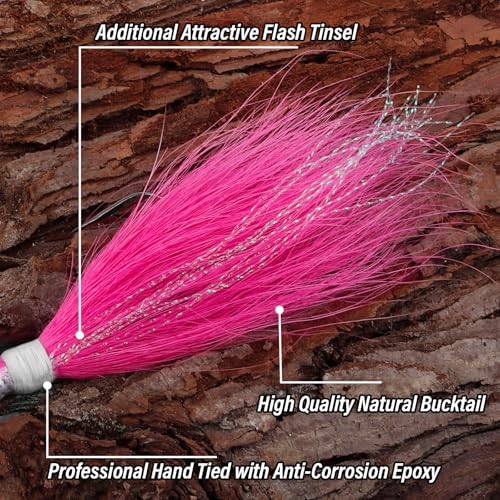 Alwonder 5-Pack Bucktail Jigs Hair Jigs Saltwater Freshwater Fishing Bucktail Lures Surf Fishing Jig Heads White Luminous Chartreuse Swimbait Jig for Bass Flounder Striper Bluefish Halibut Redfish - Image 3