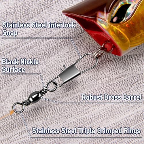 Alwonder 100-Pack Fishing Snap Swivels, Barrel Swivels Fishing Tackle with Snaps Freshwater, Stainless Steel Safty Interlock Snap Swivel Black Nickel Coated Lure Hook Connector Quick Change Clips - Image 3