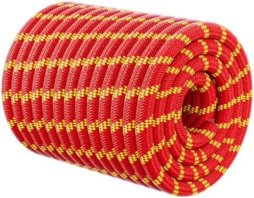 Double Braided Arborist Rigging Rope - 1/2 in X 150 ft 48 Strands Rappelling Outdoor Pulling Heavy Duty Polyester Bull Rope for Swing Tree Work Camping Rescue Hiking - Red by HOKINETY