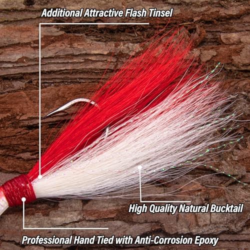 Alwonder 5-Pack Bucktail Jigs Hair Jigs Saltwater Freshwater Fishing Bucktail Lures Surf Fishing Jig Heads White Luminous Chartreuse Swimbait Jig for Bass Flounder Striper Bluefish Halibut Redfish - Image 3