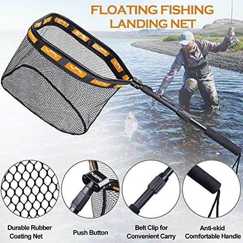 PLUSINNO Floating Fishing Net for Steelhead, Salmon, Fly, Kayak, Catfish, Bass, Trout Fishing, Rubber Coated Foldable Landing Net with Fixed or Telescoping Pole Handle, Fishing Gear and Gifts for Men - Image 4