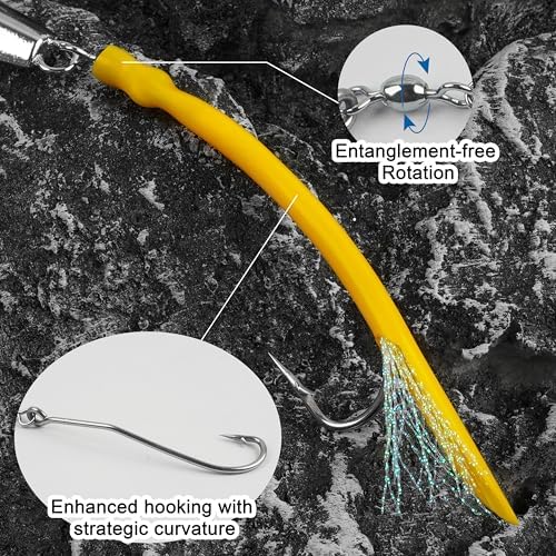 Diamond Jig Saltwater Fishing Lure, 2/3pcs Casting Jigging Spoons with Split Tube Tail Striped Bass Flat Metal Jig for Surf Fishing Bottom Sinking Bouncing Deep Sea Ocean 1-10oz - Image 4