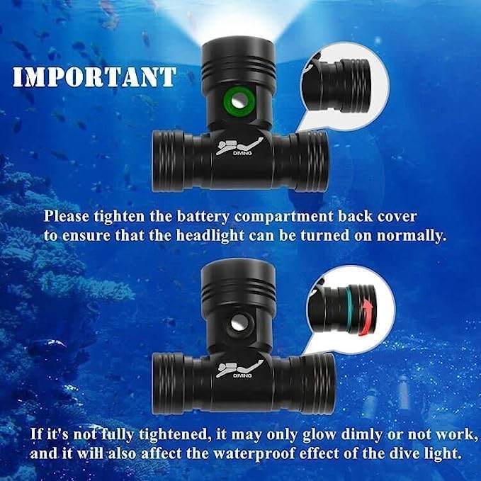Rechargeable Diving Headlamp High Lumens Scuba Diving Headlight Super Bright IPX8 Waterproof Dive Swimming Submarine Headlamps,3 Modes Underwater Safety Light with Power Indicator for Snorkeling - Image 4