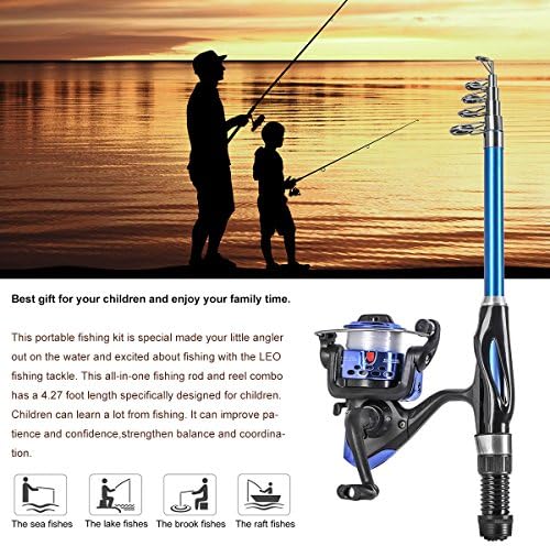 Leo Light Weight Kids Fishing Pole Telescopic Fishing Rod and Reel Combos with Full Kits Lure Case and Carry Bag for Youth Fishing and Beginner 130CM (Rod and Reel Combos with Full Kits and Carry Bag) - Image 6