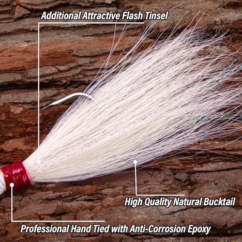 Alwonder 5-Pack Bucktail Jigs Hair Jigs Saltwater Freshwater Fishing Bucktail Lures Surf Fishing Jig Heads White Luminous Chartreuse Swimbait Jig for Bass Flounder Striper Bluefish Halibut Redfish - Image 3