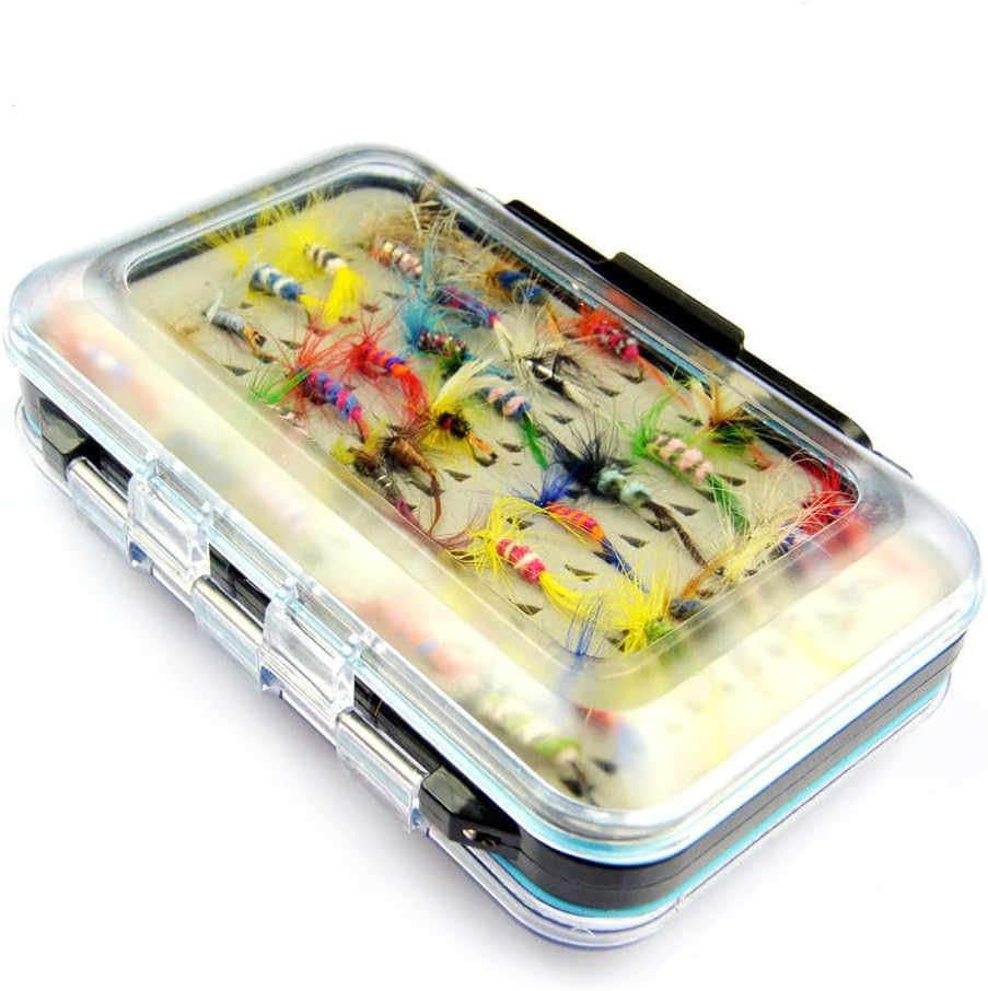 64-Piece Premium Outdoor Fly Fishing Lure Assortment, Dry/Wet/Nymph/Streamer Fly Hooks, Ideal for Trout, Bass, Panfish and Salmon, Comes with Storage Box by Unknown