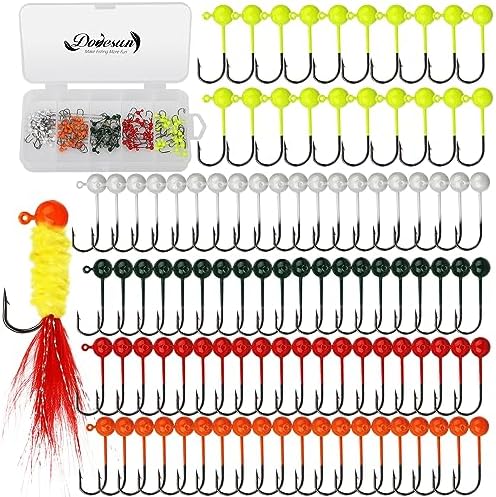 Dovesun 100pcs Fly Tying Jigs Kit, Jig Heads for Fly Fishing 1/124oz 1/80oz 1/64oz 1/32oz 1/16oz Jig Head Small Fly Fishing Hooks DIY Lure Making Kit Suit for Tying Flies | Crappie Lures by Dovesun