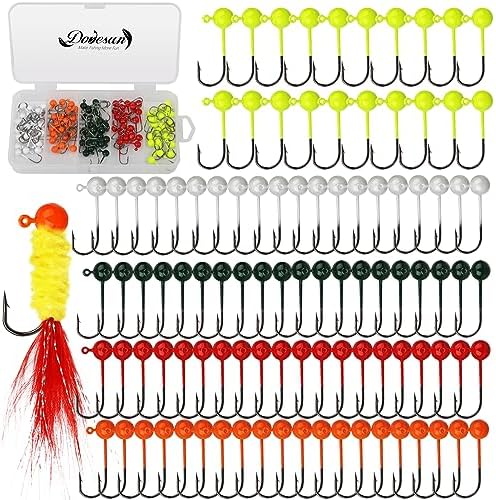 Dovesun 100pcs Fly Tying Jigs Kit, Jig Heads for Fly Fishing 1/124oz 1/80oz 1/64oz 1/32oz 1/16oz Jig Head Small Fly Fishing Hooks DIY Lure Making Kit Suit for Tying Flies | Crappie Lures by Dovesun