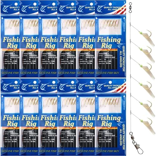 Fishing Bait Rigs Saltwater, 12 Packs Surf Fishing Lure Bait Rigs Set with Fish Skin Glow Beads String Hooks Swivels Mackeral Herring Baitfish Sea Bass Rigs by SILANON