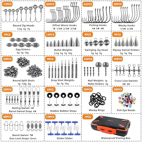 PLUSINNO 264/397pcs Fishing Accessories Kit, Organized Fishing Tackle Box with Tackle Included, Fishing Hooks, Fishing Weights Sinkers, Swivels, Beads, Fishing Gear Set Equipment for Bass Trout - Image 6