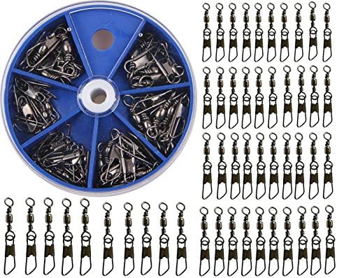 AGOOL Barrel Swivel Snap Kit - 50pcs Barrel Swivels with Safety Snaps High Strength Fishing Quick Connect Snap Swivels with Solid Ring Fishing Tackle Accessories Box Kit Size 4#,6#,8#,10#,12#,14# by AGOOL