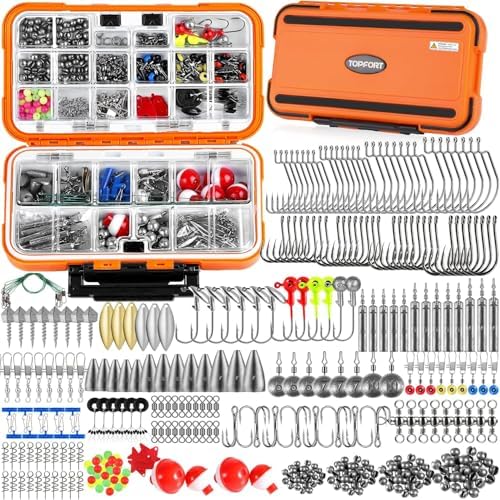 TOPFORT 187/343pcs Fishing Accessories Kit, Organized Fishing Tackle Box with Tackle Included, Fishing Hooks, Fishing Weights Sinkers, Fishing Gear and Equipment, Fishing Gift for Men by TOPFORT