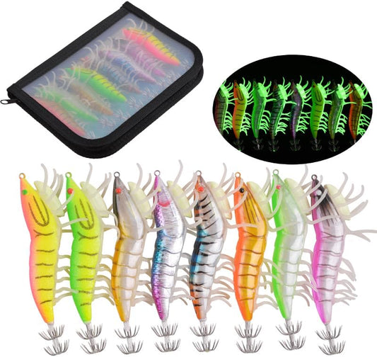 Luminous Squid Jigs Fishing Squid Lure Wooden Squid Bait Fishing Lure Octopus Lure with The Glow Legs for Saltwater Fishing - 8PCS/Bag by JOGFFDE