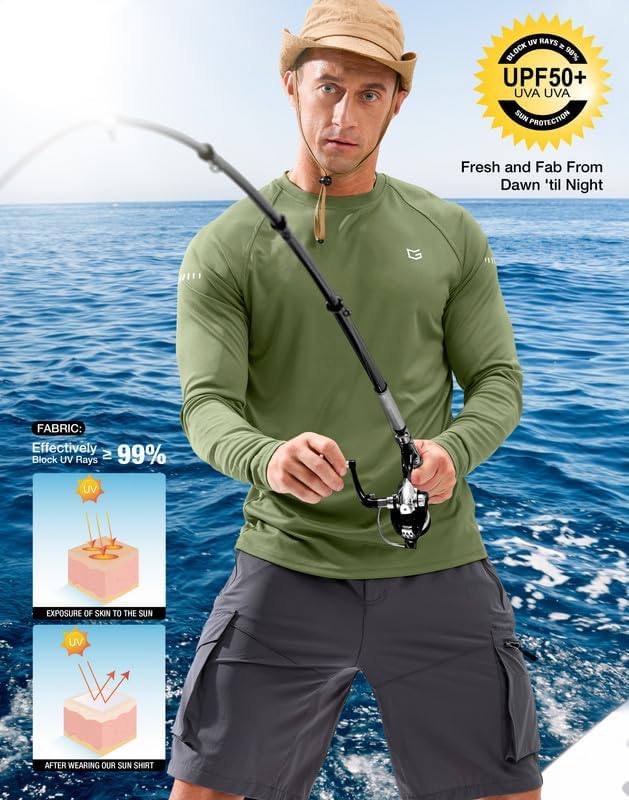 Men's Sun Protection Swim Long Sleeve UPF 50+ Rash Guard Lightweight Shirts - Image 5
