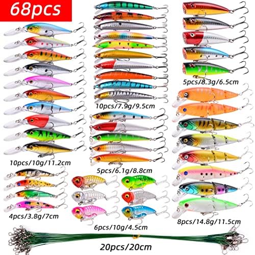 Aorace Fishing Lures Kit Mixed Including Minnow Popper Crank Baits with Hooks for Saltwater Freshwater Trout Bass Salmon Fishing - Image 2