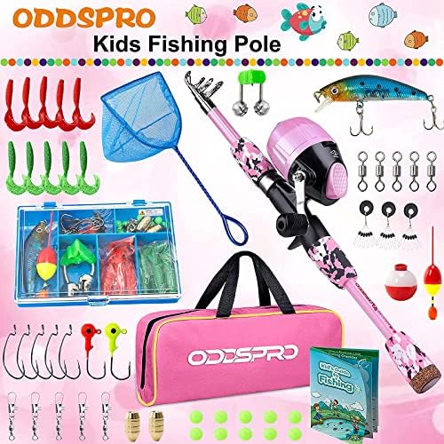 ODDSPRO Kids Fishing Pole Pink, Portable Telescopic Fishing Rod and Reel Combo Kit - with Spincast Fishing Reel Tackle Box for Girls, Youth - Image 2