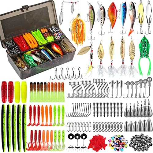 PLUSINNO Fishing Lures Fishing Tackle Box Fishing Gifts for Men, Bass, Trout Fishing Accessories Kit for Saltwater & Freshwater Fishing Gear Including Topwater Lures, Hooks, Spinnerbaits by PLUSINNO