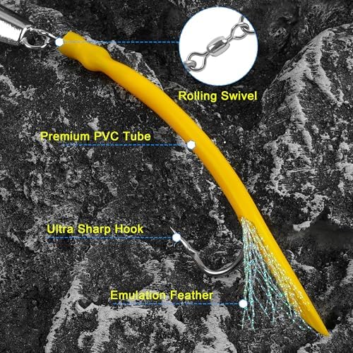 Diamond Jigs Saltwater Fishing Lures,Casting Jigging Spoon with Split Tube Tail Stainless Steel Hook Metal Jig Spoon Baits for Deep Sea Offshore Surf Fishing Bottom Sinking - Image 6