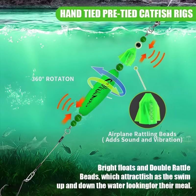YOTO Santee Cooper Rig, Catfish Rig for Bank Fishing, Catfishing Tackle Rattler Floats, Chunky Rigs Catfish Equipment - Image 2