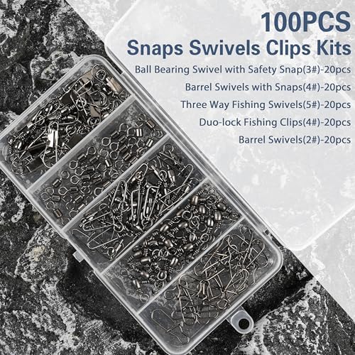 OROOTL 100pcs Fishing Snap Swivels Kit, Include Rolling Barrel Swivels, Premium 3 Way Swivels, Fishing Swivels with Snaps, Duo Lock Snap Clips Terminal Tackle Box for Freshwater Saltwater - Image 5