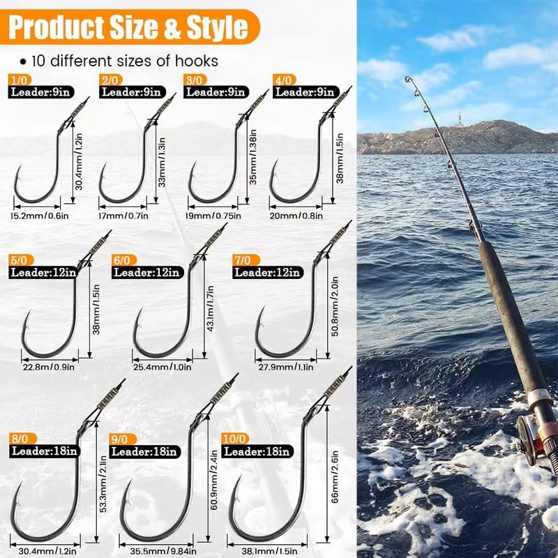 YOTO Circle Hooks Rigs with Saltwater Steel Leader Wire, 25/50PCS Octopus Hook Rig for Bass Catfish Fishing - Image 4