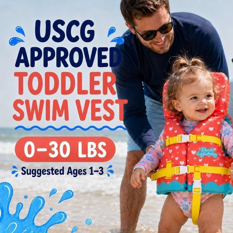 Dark Lightning USCG Approved Infant Life Jacket 0-30 lbs, Toddler Swim Vest and Baby Life Vest for 1-3 Years, 20-30 lbs, Headrest, Leg Strap and Grab Handle - Image 4