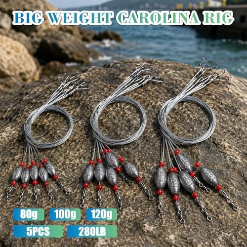 Fishing Egg Sinker with Soft Plastic Core Weight Rigs 5pcs Flounder Rig Saltwater,176.37lb Fishing Wire Leader with Egg Sinker Swivels Snap, Grouper Bottom Fishing Rigs - Image 6