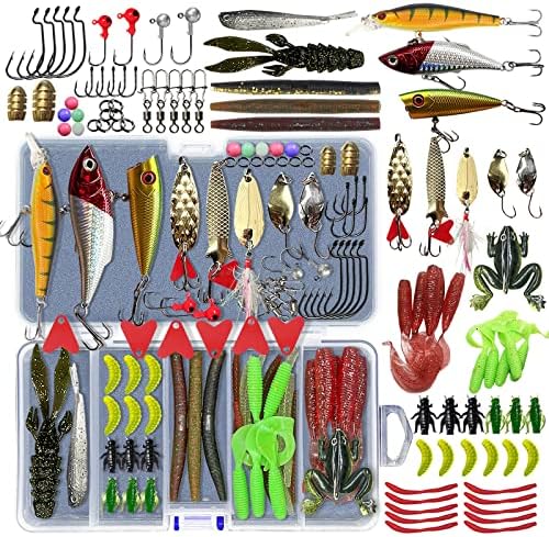 Fishing Lures Kit Set, Baits Tackle Including Crankbaits, Topwater Lures, Spinnerbaits, Worms, Jigs, Hooks, Tackle Box and More Fishing Gear Lures for Bass Trout by UperUper