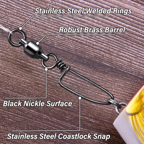 Alwonder 20-Pack Ball Bearing Swivels with Snaps, Fishing Snap Swivels Fishing Tackle Saltwater Freshwater Coastlock Snaps Barrel Swivel Leader Connector Downrigger Planer Release Clips - Image 3
