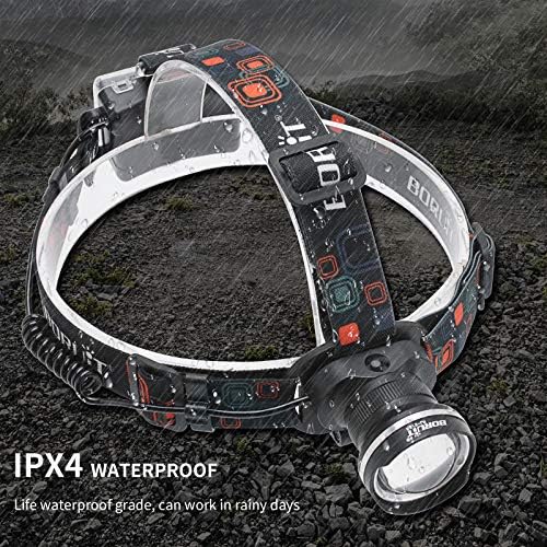 BORUIT RJ-2166 Super Bright LED Headlamp with White Light,3 Modes Adjustable Headlight Flashlight,IPX4 Waterproof Head Torch Great for Running, Camping, Hiking(Black) - Image 4