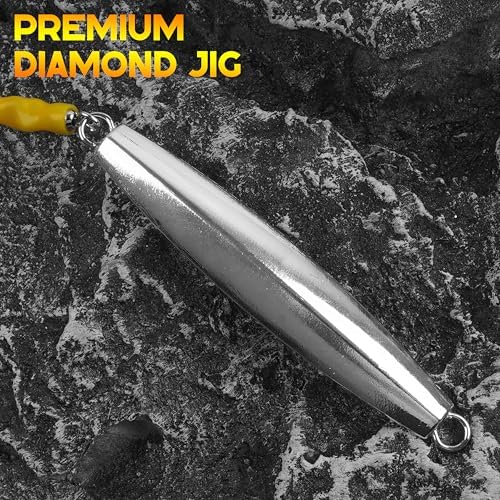 Diamond Jig Saltwater Fishing Lure, 2/3pcs Casting Jigging Spoons with Split Tube Tail Striped Bass Flat Metal Jig for Surf Fishing Bottom Sinking Bouncing Deep Sea Ocean 1-10oz - Image 3