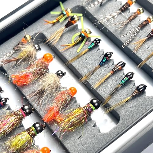 30Pcs Fishing Flies Kit, Tungsten Bead Head Wet Nyphms with Luminous Effect Midge Scuds Streamers Fishing Fly Lures with Box #10#12#14#16 - Image 7