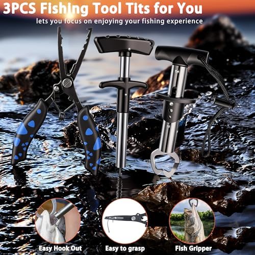 Fishing Backpack with Rod Holder and Tackle Boxes, Cooler, Large 50L Fishing Gear Bag with 139 Fishing Lures Kit, Fish Tool Set, Fish Gifts for Men Woman-Camo Backpack - Image 5