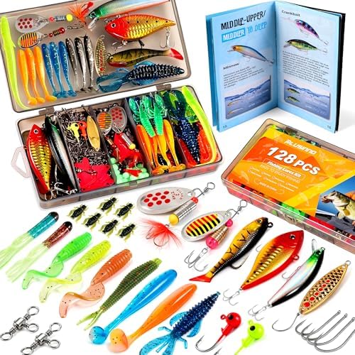 PLUSINNO Fishing Lures, All-in-One Fishing Tackle Box with Tackle Included, Fishing Gear Lure Bait Accessories Kit for Freshwater Bass Trout, Ideal Fishing Gifts for Men, Father & Beginners by PLUSINNO