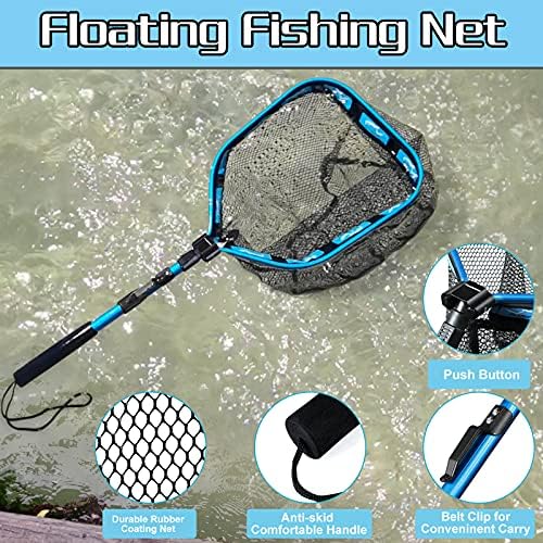 PLUSINNO Floating Fishing Net for Steelhead, Salmon, Fly, Kayak, Catfish, Bass, Trout Fishing, Rubber Coated Foldable Landing Net with Fixed or Telescoping Pole Handle, Fishing Gear and Gifts for Men - Image 2