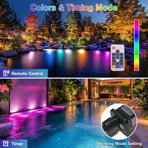 POPOSOAP RGB Underwater Pond Lights with Timer, 20 Colors Dimmable Submersible Led Fountain Lights with IP68 Waterproof, Support Remote Control for Outdoor Ponds Aquarium Garden Pool (6 Headlamps) - Image 3