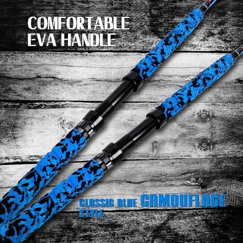 Fiblink Saltwater Fishing Rod 1Piece/2Piece Offshore Trolling Rod Big Game Deep Sea Rod Conventional Boat Blue Camouflage Fishing Pole(5'6"/6'/7') - Image 4