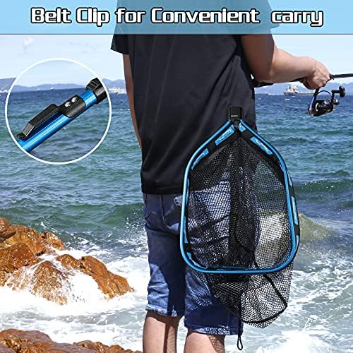 PLUSINNO Floating Fishing Net for Steelhead, Salmon, Fly, Kayak, Catfish, Bass, Trout Fishing, Rubber Coated Foldable Landing Net with Fixed or Telescoping Pole Handle, Fishing Gear and Gifts for Men - Image 5