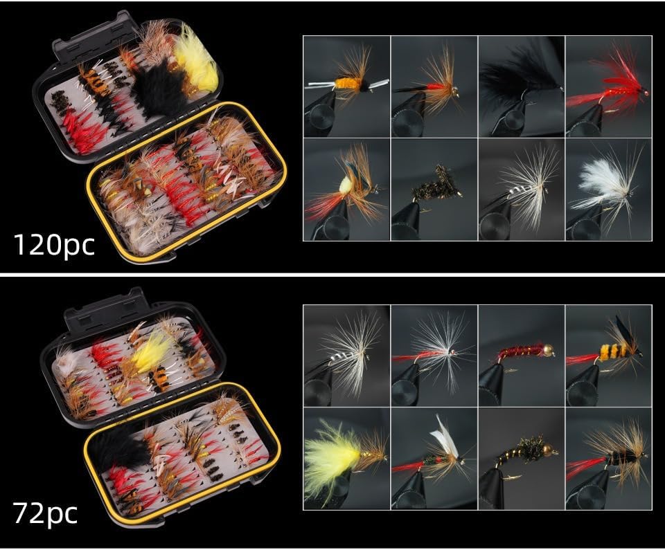 40/72/100/120-Piece Fly Fishing Flies Kit - Assorted Dry Wet Nymph Streamer Flies, Trout Bass Salmon Fishing Lures with Fly Box - Image 4