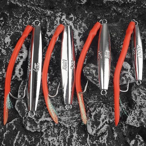 Diamond Jigs Saltwater Fishing Lures,Casting Jigging Spoon with Split Tube Tail Stainless Steel Hook Metal Jig Spoon Baits for Deep Sea Offshore Surf Fishing Bottom Sinking - Image 6