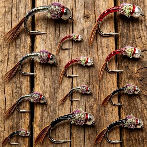 Outdoor Planet 12 Psycho Prince/Anato May/PMX/Parachute Hopper Dry Flies and Nymph Flies for Trout Fly Fishing Flies Lure Assortment by Outdoor+Planet