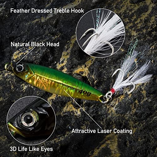 Alwonder 5-Pack Fishing Jigging Spoons Metal Casting Jigs with Treble Hooks Freshwater Saltwater Casting Spoons Surf Fishing Trolling Lures Vertical Diamond Jigs for Bass Bluefish Walleye Pike - Image 3