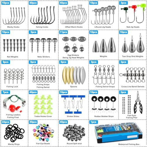472PCS Fishing Accessories Kit, Waterproof Tackle Box with Tackle Included, Fishing Gifts for Men Included Hooks, Weights, Pliers,Fishing Gear and Equipment for Bass Trout - Image 5