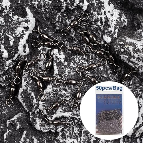 Fishing Barrel Swivels - 50/100 pcs Rolling Ball Bearing Fishing Swivel with Solid Ring Fishing Tackle Hook Line Connector Copper with Stainless Steel Black Nickle Coated Test Strength 35-165lbs - Image 6