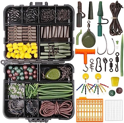 Carp Fishing Equipment Kit, 277pcs Carp Fishing Tackle Box with Carp Hooks Boilies Corn Baits Weights Rigs Swivels Snaps Various Gear Accessories Set for Men Gift by OROOTL