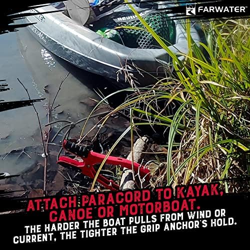 Canoe Anchor Grip - Boat, Float Tube & Kayak Fishing Accessories, Kayaking Equipment - Brush Clamp Anchor with Teeth - Gripper with 15ft Paracord - Rubber Grips - Coated Steel - - Image 5
