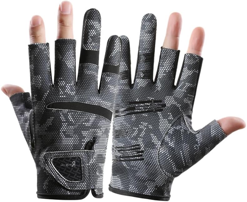 Camo Fishing Gloves for Women Men UV Sun Protection, 3 Fingers Open by Unknown