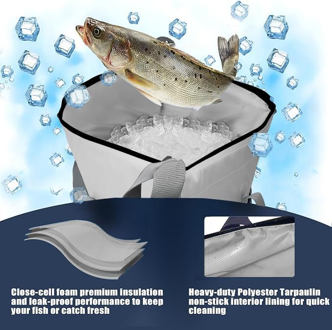 MORXPLOR Insulated Fish Cooler Bag for Fishing 41x17 47x17In 50x20In 60x24 72x30 80X40 Inches,Large Insulated Fish Kill Bag,Fishing Catch Bag Cooler with Water-resistant Zipper - Image 5