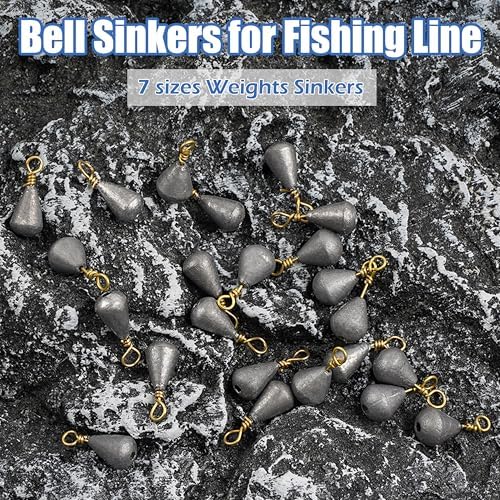 Bass Casting Sinkers Fishing Weights - 20/30pcs Bell Sinkers Drop Shot Weights with Brass Swivels for Saltwater & Freshwater - Image 5